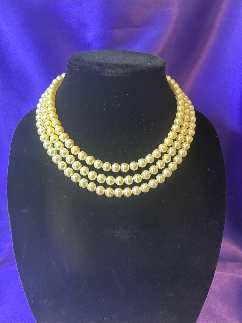 Triple Strand Pearl Necklace - Elegant Vintage Women's Jewelry